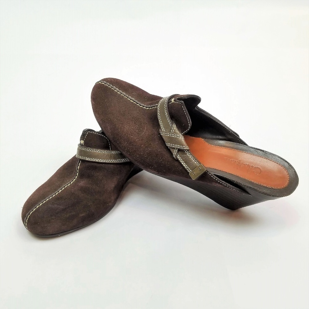 Cole Haan Shoes Womens 8.5 Marise Brown Suede Belted Wedge Clogs - Picture 2 of 6